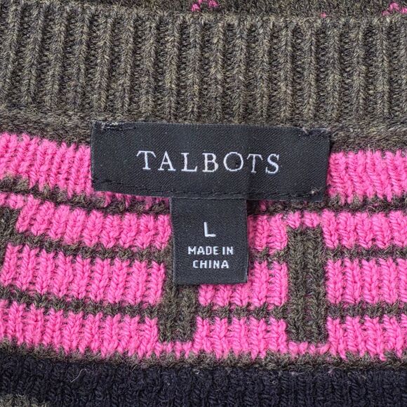 Talbots Fair Isle Sheep Sweater L Olive Green - Picture 9 of 11